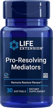 Life Extension Pro-Resolving Mediators dietary supplement bottle with 30 softgels, non-GMO