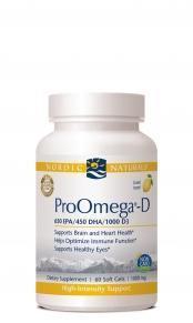 ProOmega-D fish oil supplement bottle with EPA, DHA, and vitamin D for brain and heart health