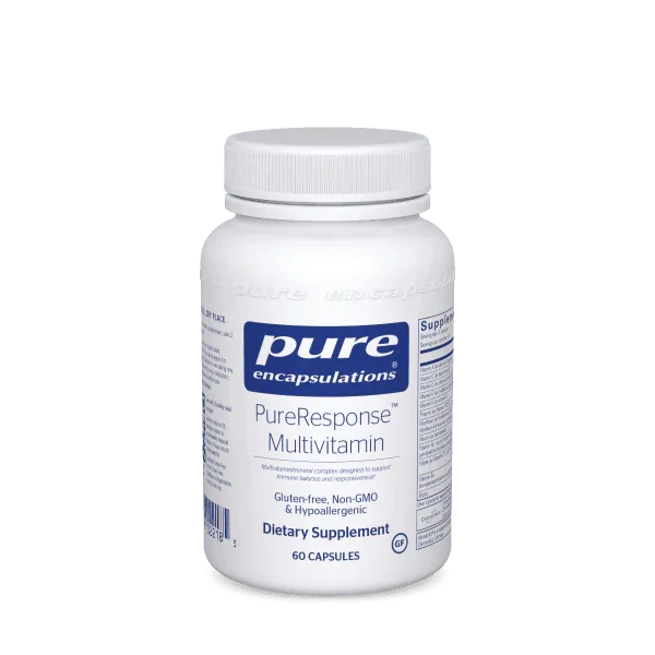 PureResponse Multivitamin dietary supplement bottle with 60 capsules, gluten-free, non-GMO.