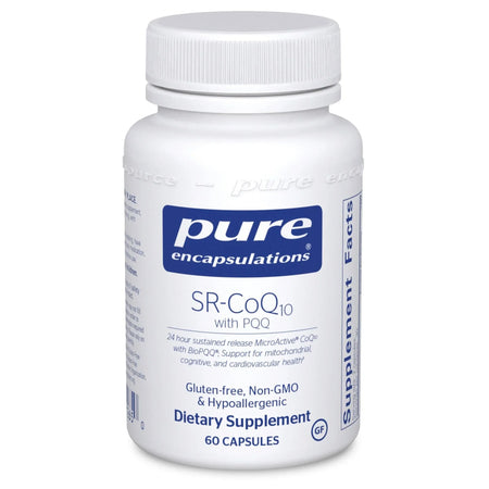 Pure Encapsulations SR-CoQ10 with PQQ dietary supplement bottle, 60 capsules, gluten-free