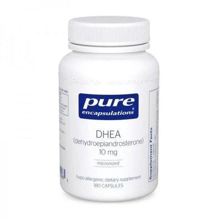 Pure Encapsulations DHEA 10 mg dietary supplement bottle, 180 capsules, white label