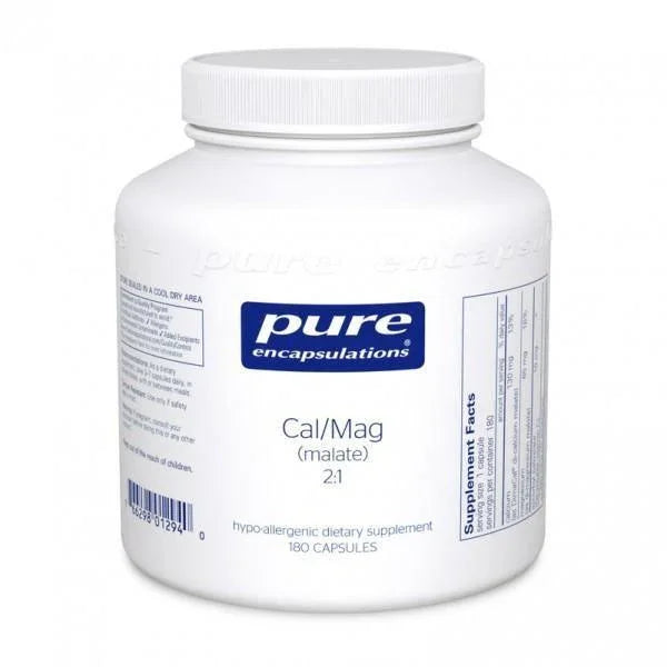 Pure Encapsulations Cal/Mag malate 2:1 dietary supplement bottle with 180 capsules