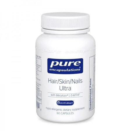 Pure Encapsulations Hair Skin Nails Ultra supplement bottle, 60 capsules, dietary support