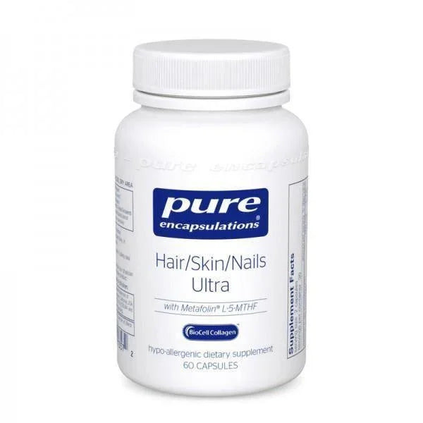 Pure Encapsulations Hair Skin Nails Ultra supplement bottle, 60 capsules, dietary support