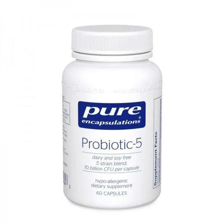 Pure Encapsulations Probiotic-5 supplement bottle, 60 capsules, hypoallergenic dietary supplement