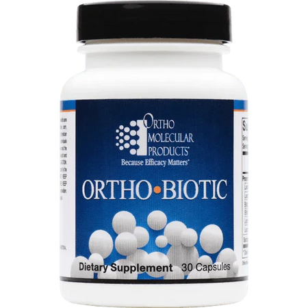 Ortho-Biotic dietary supplement bottle, 30 capsules, probiotics for gut health