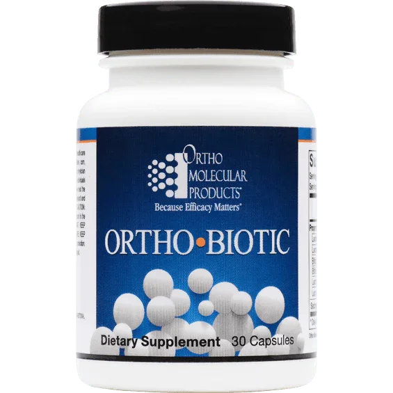 Ortho-Biotic dietary supplement bottle, 30 capsules, probiotics for gut health