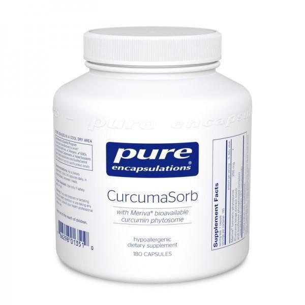 Pure Encapsulations CurcumaSorb dietary supplement bottle, 180 capsules, curcumin phytosome