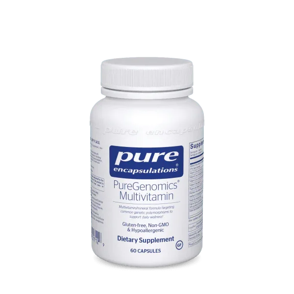 PureGenomics Multivitamin dietary supplement bottle, 60 capsules, gluten-free, Non-GMO