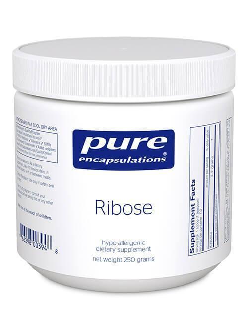 Pure Encapsulations Ribose powder dietary supplement container, 250 grams, front label view