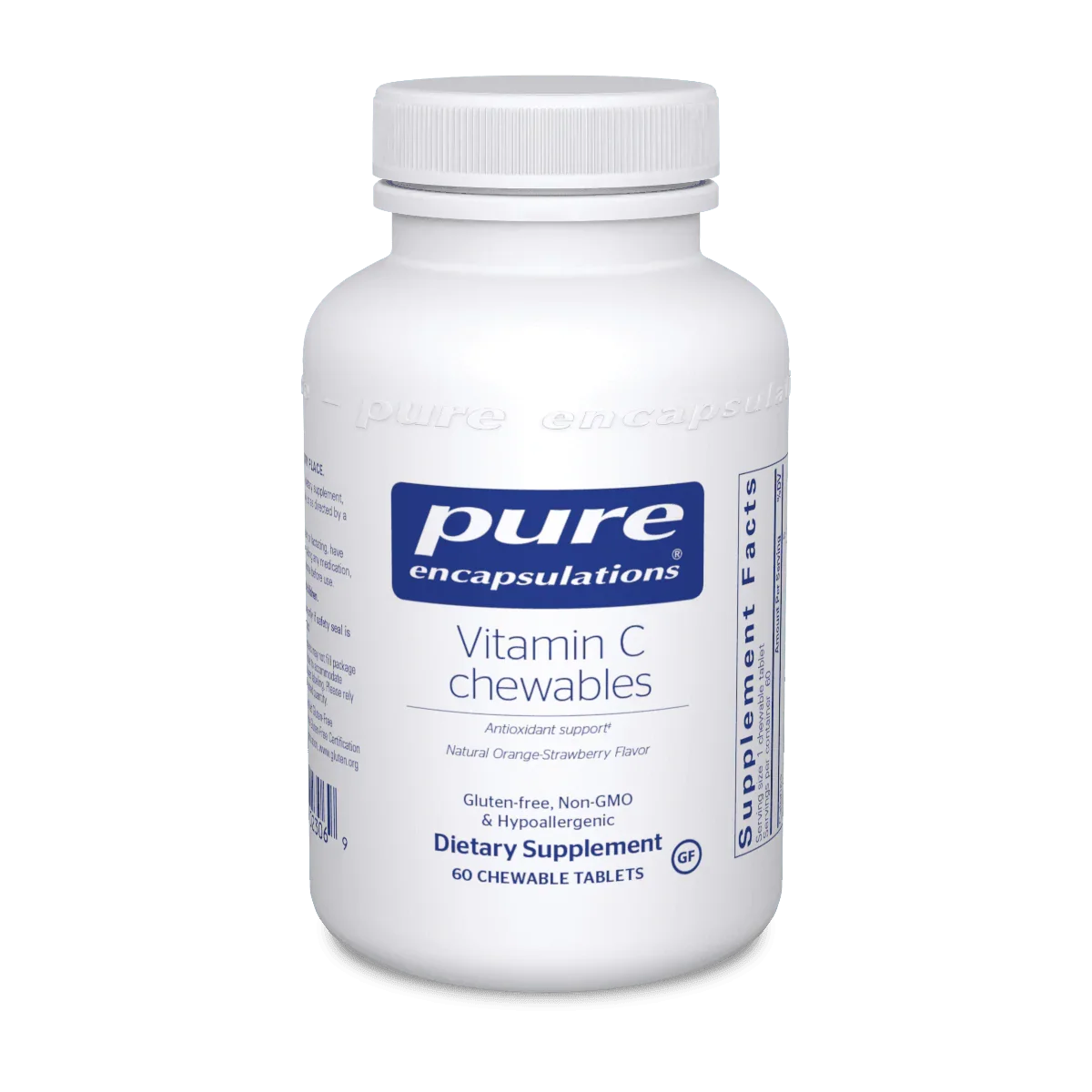 Pure Encapsulations Vitamin C chewables dietary supplement bottle, 60 tablets