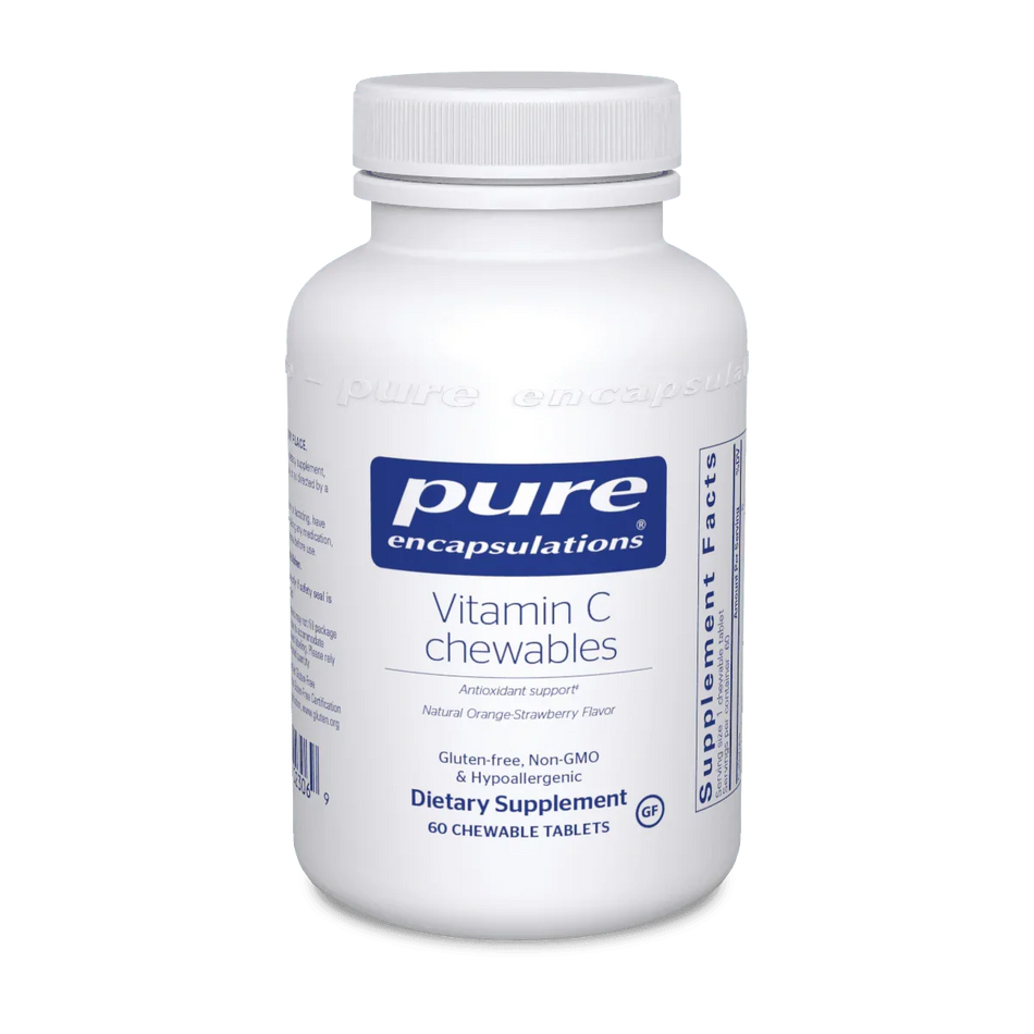 Pure Encapsulations Vitamin C chewables dietary supplement bottle, 60 tablets